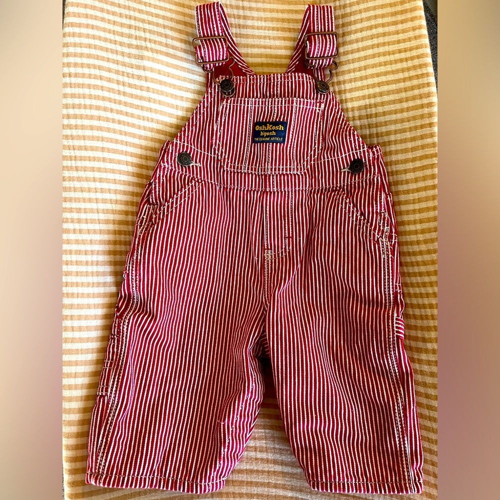 Vintage OshKosh Red & White Striped Vest Bak Overalls